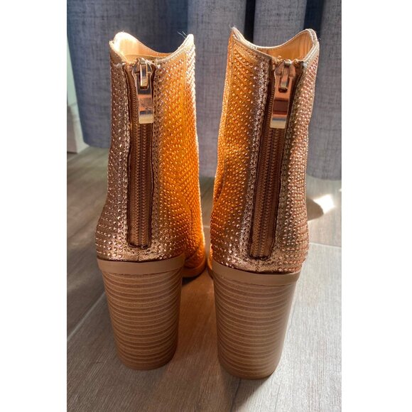 Chariot & Co Gold Rhinestone Cowboy Boots Stacked Heel Wyatt Ankle Boot 6.5 NEW! - Picture 11 of 11